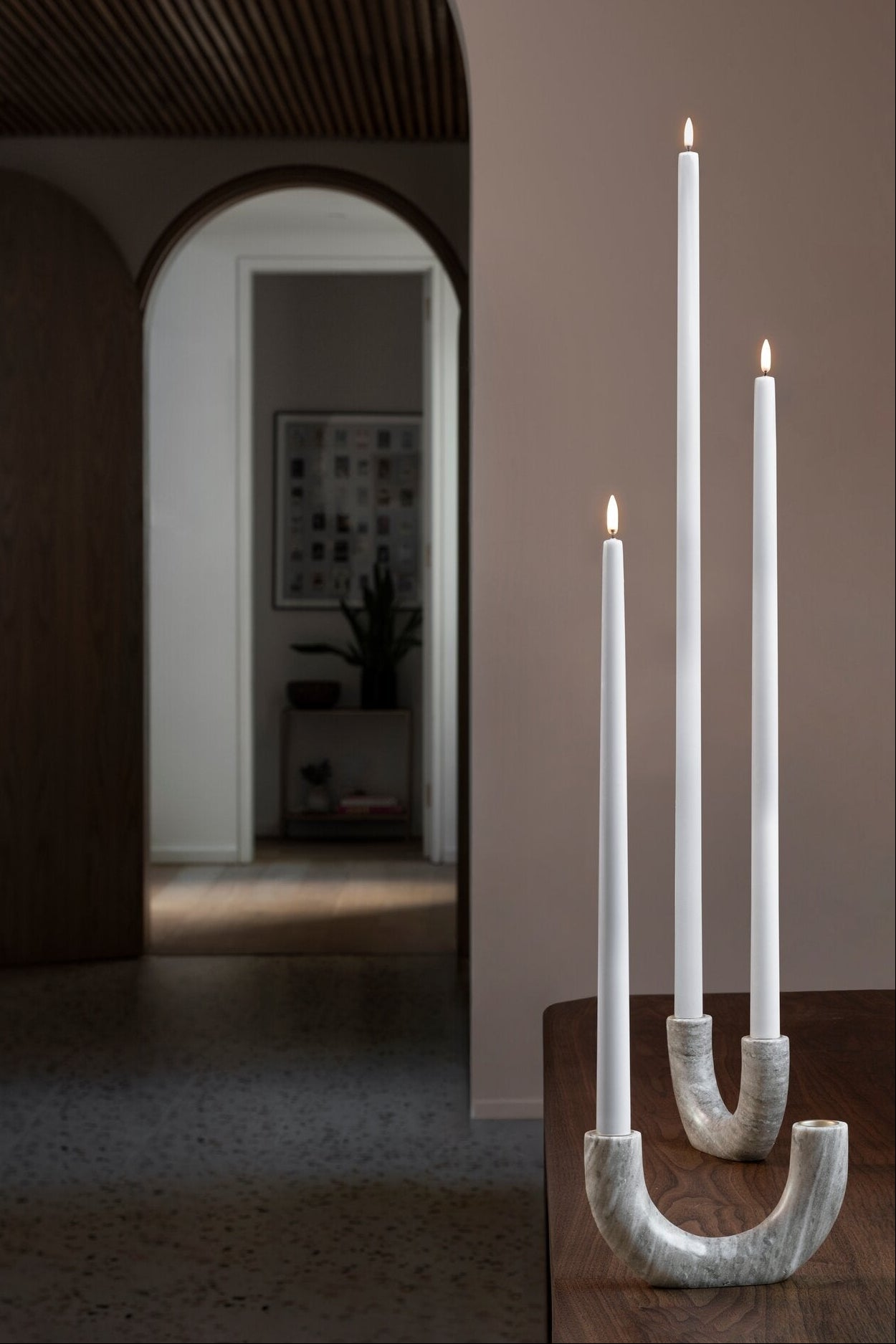 LED kronelys, Nordic White Smooth - H40 cm